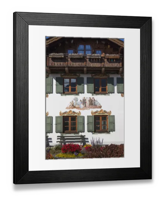 Framed Print : Germany, Bavaria, Wallgau, Bavarian sgrafito building decoration