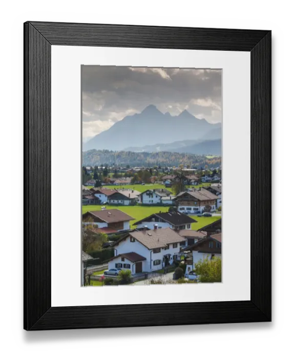 Framed Print : Germany, Bavaria, Vorderriss, elevated town view with Alps Framed Print : Germany, Bavaria, Vorderriss, elevated town view with Alps