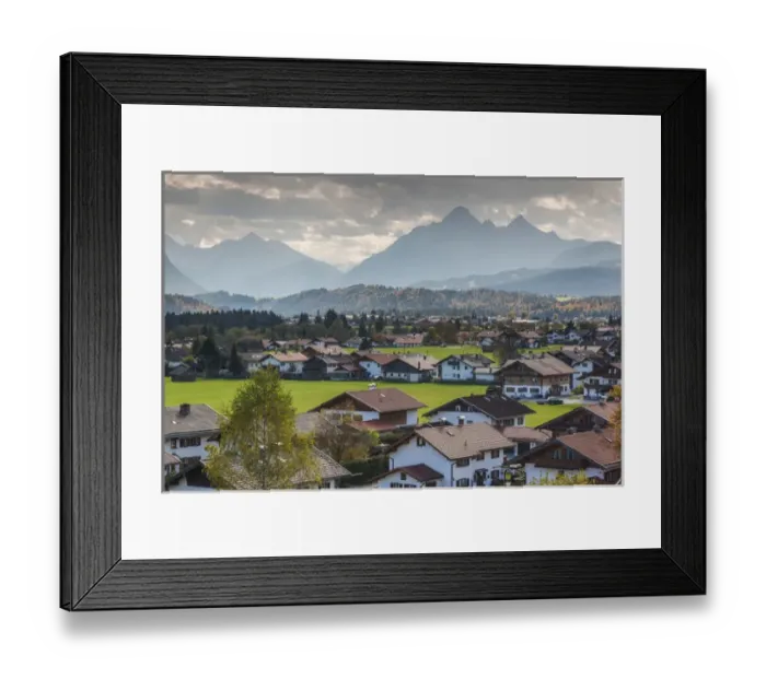 Framed Print : Germany, Bavaria, Vorderriss, elevated town view with Alps Framed Print : Germany, Bavaria, Vorderriss, elevated town view with Alps
