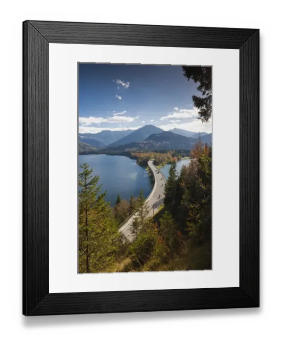 Framed Print : Germany, Bavaria, Fall, Fallerklamm Bridge over the Sylvenstein Lake, elevated view, fall Framed Print : Germany, Bavaria, Fall, Fallerklamm Bridge over the Sylvenstein Lake, elevated view, fall