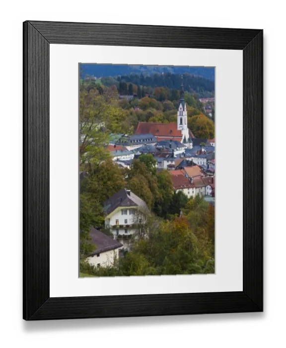 Framed Print : Germany, Bavaria, Bad Tolz, elevated town view from the Kalvarienberg, dusk Framed Print : Germany, Bavaria, Bad Tolz, elevated town view from the Kalvarienberg, dusk