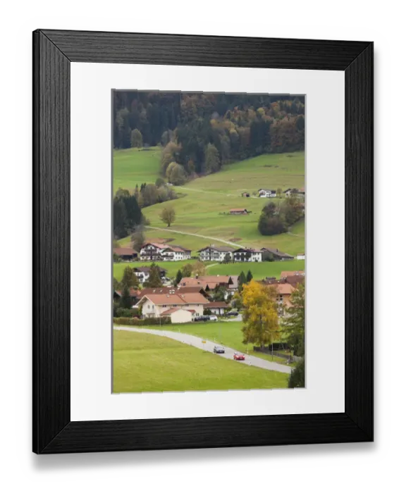 Framed Print : Germany, Bavaria, Ruhpolding, town elevated view, fall