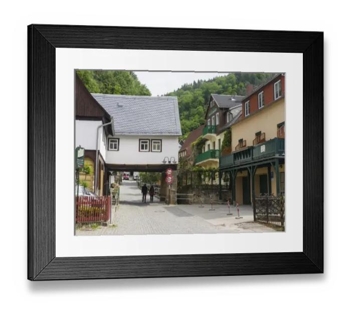 Framed Print : Traditional Half timbered buidlings in the village of Schmilka in summer, saxon switzerland