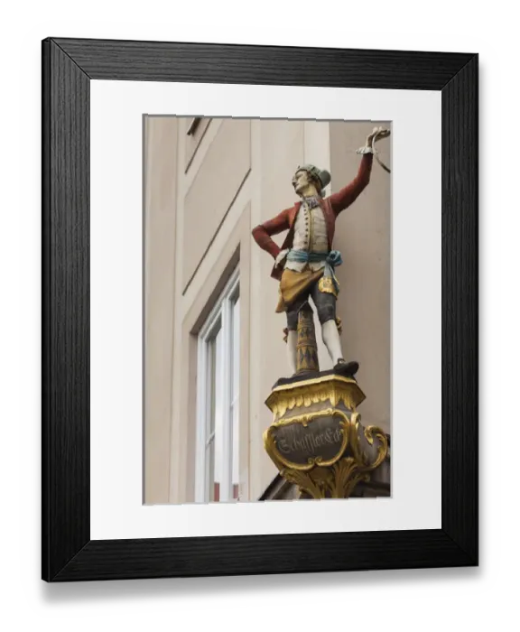 Framed Print : Germany, Bavaria, Munich, shopping district, Theatiner Strasse, building statue
