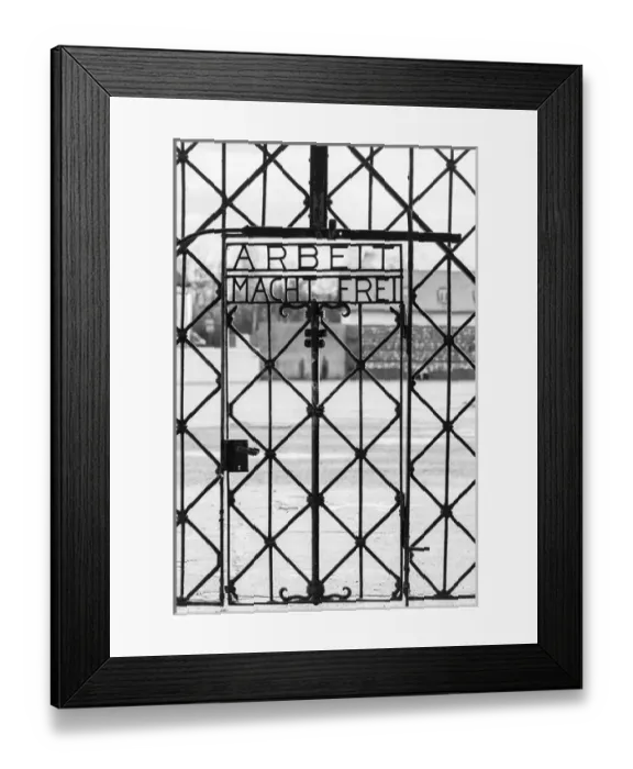 Framed Print : Germany, Bavaria, Munich-Dachau, WW-2 era Nazi concentration camp, entrance gate