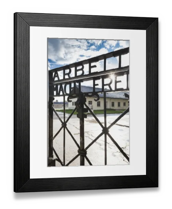 Framed Print : Germany, Bavaria, Munich-Dachau, WW-2 era Nazi concentration camp, entrance gate