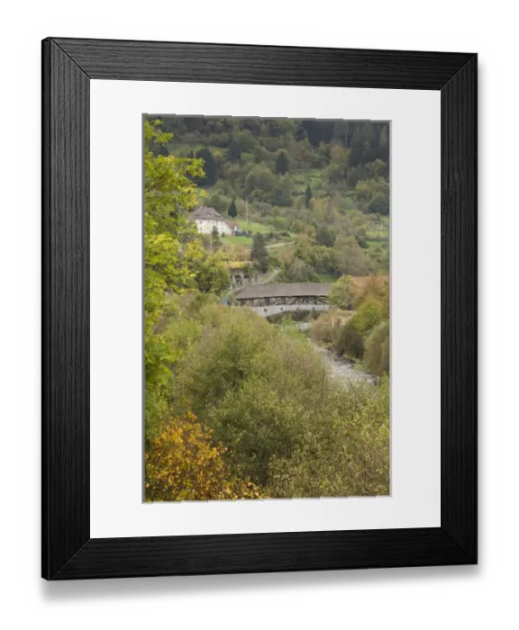 Framed Print : Germany, Baden-Wurttemburg, Black Forest, Forbach, wooden covered bridge Framed Print : Germany, Baden-Wurttemburg, Black Forest, Forbach, wooden covered bridge