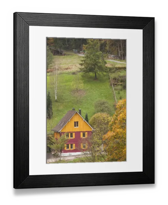 Framed Print : Germany, Baden-Wurttemburg, Black Forest, Unterdorf, elevated view of farmhouse, fall Framed Print : Germany, Baden-Wurttemburg, Black Forest, Unterdorf, elevated view of farmhouse, fall