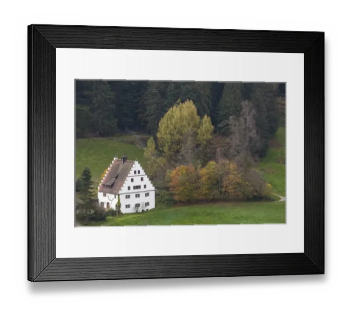Framed Print : Germany, Baden-Wurttemburg, Black Forest, Lossburg, elevated famhouse view, fall