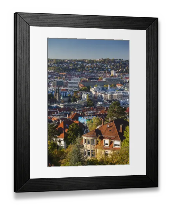 Framed Print : Germany, Baden-Wurttemburg, Stuttgart, elevated city view from Route 27, late afternoon Framed Print : Germany, Baden-Wurttemburg, Stuttgart, elevated city view from Route 27, late afternoon