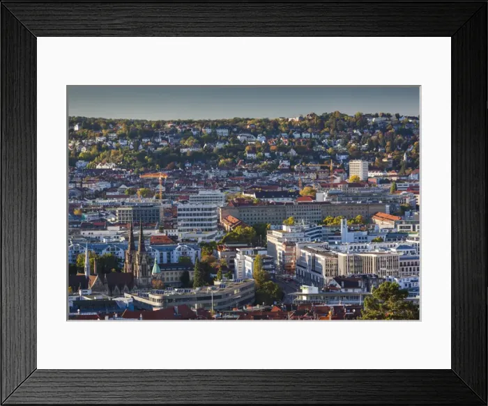 Framed Print : Germany, Baden-Wurttemburg, Stuttgart, elevated city view from Route 27, late afternoon Framed Print : Germany, Baden-Wurttemburg, Stuttgart, elevated city view from Route 27, late afternoon