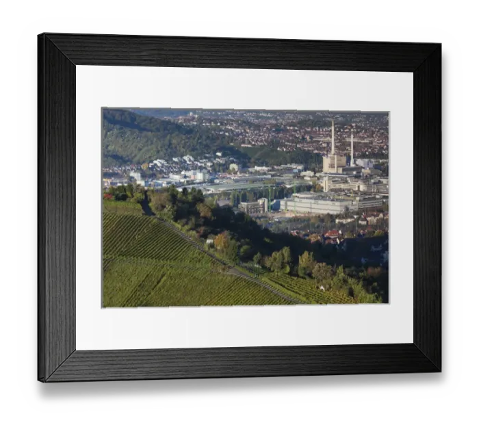 Framed Print : Germany, Baden-Wurttemburg, Stuttgart-Unter-Turkheim, elevated view of Mercedes-Benz Framed Print : Germany, Baden-Wurttemburg, Stuttgart-Unter-Turkheim, elevated view of Mercedes-Benz