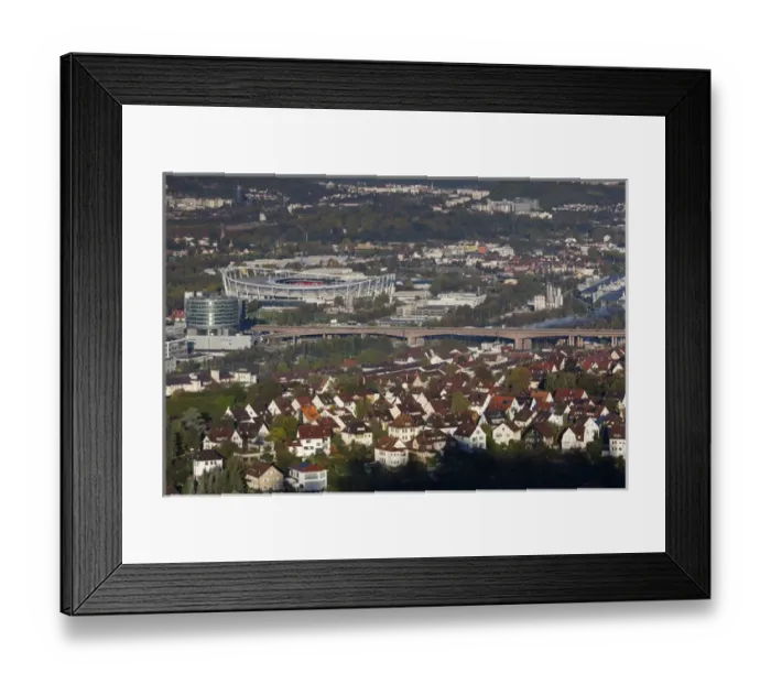 Framed Print : Germany, Baden-Wurttemburg, Stuttgart-Unter-Turkheim, elevated view of Mercedes-Benz Framed Print : Germany, Baden-Wurttemburg, Stuttgart-Unter-Turkheim, elevated view of Mercedes-Benz