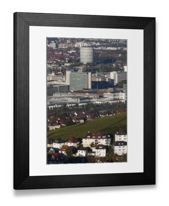 Framed Print : Germany, Baden-Wurttemburg, Stuttgart-Unter-Turkheim, elevated view of Mercedes-Benz Framed Print : Germany, Baden-Wurttemburg, Stuttgart-Unter-Turkheim, elevated view of Mercedes-Benz