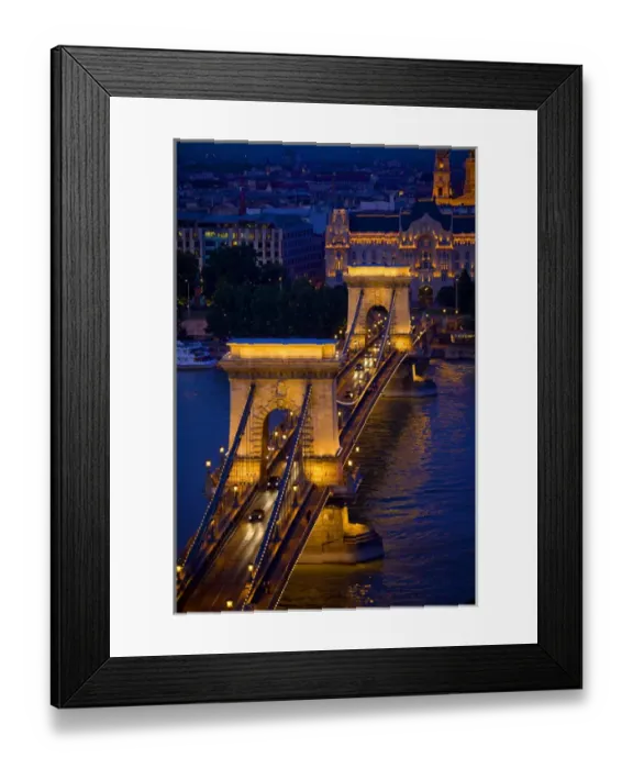 Framed Print : Europe, Hungary, Budapest. Chain Bridge lit at night Framed Print : Europe, Hungary, Budapest. Chain Bridge lit at night