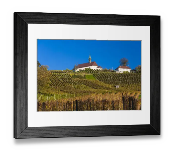 Framed Print : Germany, Baden-Wurttemburg, Black Forest, Gengenbach, vineyards and hilltop chapel, fall Framed Print : Germany, Baden-Wurttemburg, Black Forest, Gengenbach, vineyards and hilltop chapel, fall
