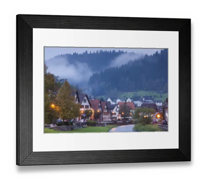 Framed Print : Germany, Baden-Wurttemburg, Black Forest, Schiltach, town view along the riverfront, dawn Framed Print : Germany, Baden-Wurttemburg, Black Forest, Schiltach, town view along the riverfront, dawn