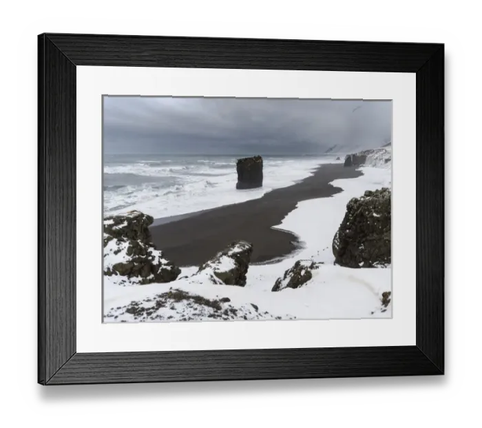 Framed Print : Coastline near Lon during storm in winter in the eastern fjords near Djupivogur. europe