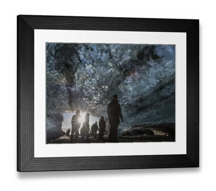 Framed Print : Ice cave in the glacier Breidamerkurjoekull in Vatnajoekull National Park. Entrance to the Ice Cave