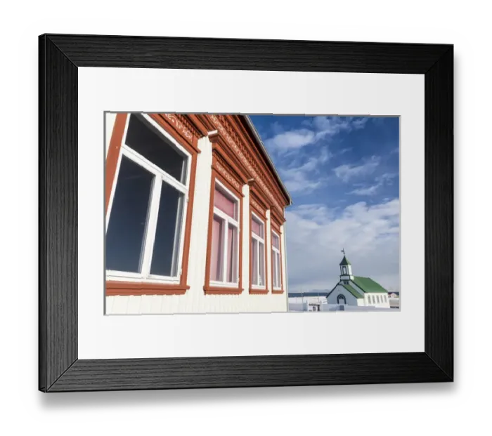 Framed Print : Old house in Gardur next to the old church, Reykjanes peninsula during winter. europe Framed Print : Old house in Gardur next to the old church, Reykjanes peninsula during winter. europe