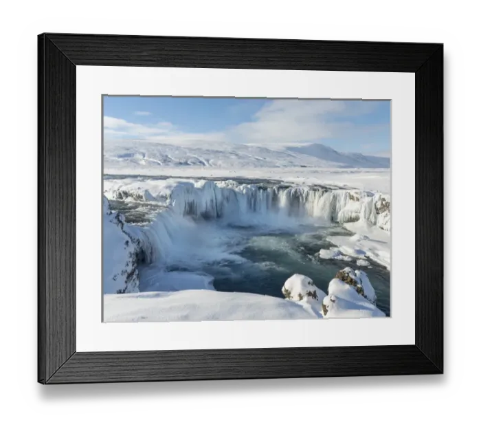 Framed Print : Godafoss one of the iconic waterfalls of Iceland during winter. europe, northern europe Framed Print : Godafoss one of the iconic waterfalls of Iceland during winter. europe, northern europe