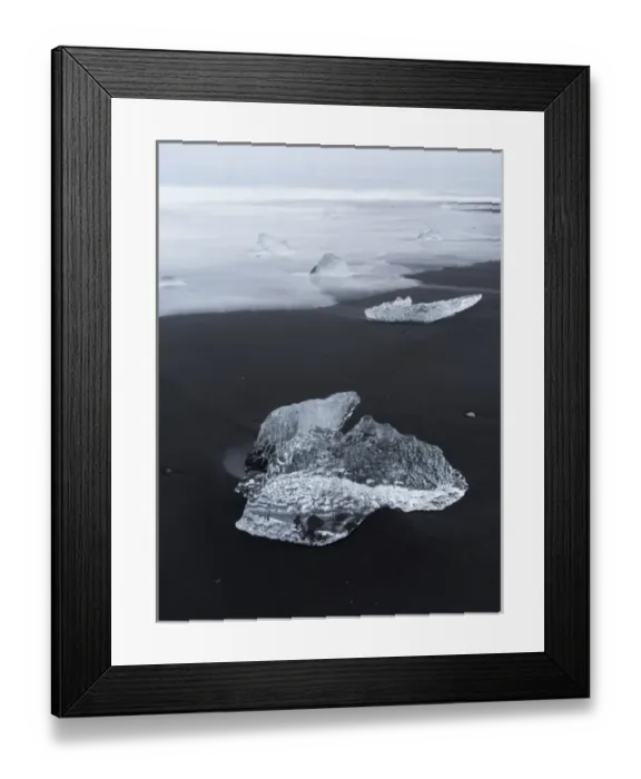 Framed Print : icebergs on black volcanic beach. Beach of the north atlantic near the glacial lagoon Joekulsarlon Framed Print : icebergs on black volcanic beach. Beach of the north atlantic near the glacial lagoon Joekulsarlon