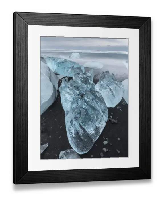 Framed Print : icebergs on black volcanic beach. Beach of the north atlantic near the glacial lagoon Joekulsarlon Framed Print : icebergs on black volcanic beach. Beach of the north atlantic near the glacial lagoon Joekulsarlon