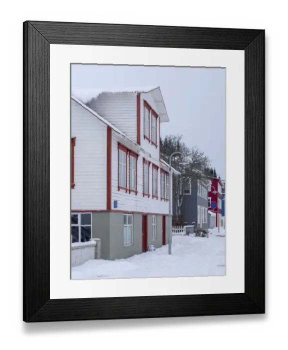 Framed Print : Akureyri during winter. Old town with traditional and historic buildings Framed Print : Akureyri during winter. Old town with traditional and historic buildings