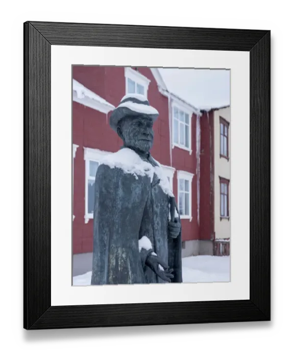 Framed Print : Akureyri during winter. Old town with traditional and historic buildings