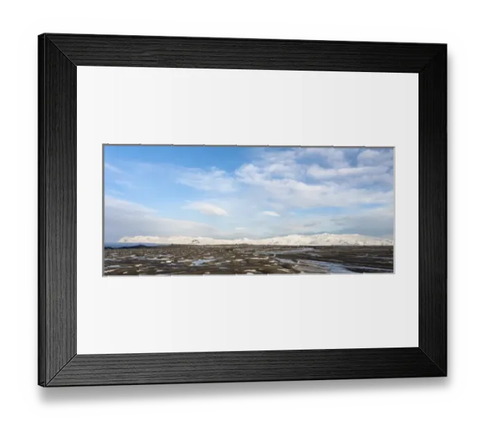 Framed Print : View over the Skeitherarsandur during winter towards snow capped volcano Vatnojoekull