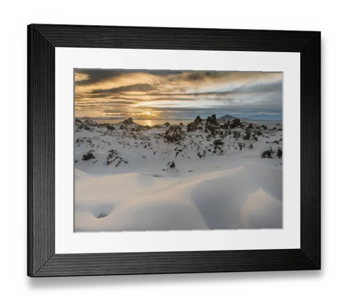 Framed Print : Sunset over lake Myvatn in the highlands of Iceland during winter with lava rock formations Framed Print : Sunset over lake Myvatn in the highlands of Iceland during winter with lava rock formations