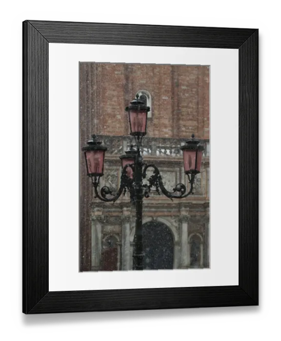 Framed Print : Winter snows and Venetian Lamp post, Venice Italy Framed Print : Winter snows and Venetian Lamp post, Venice Italy