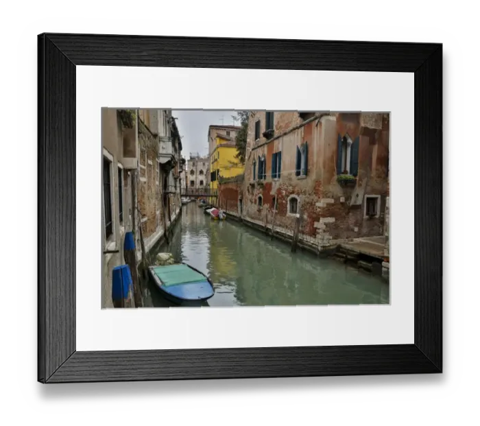 Framed Print : Canal and Bridges with boats Venice Italy
