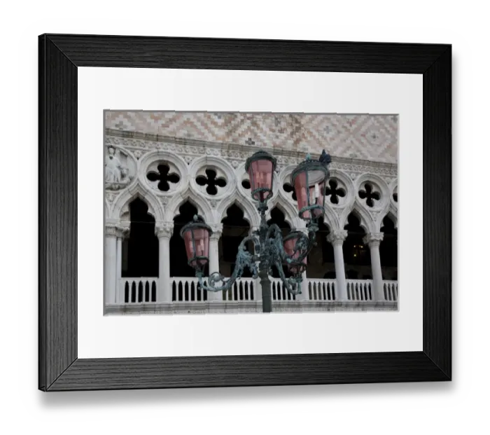 Framed Print : Exterior of Doge Palace with Lantern Post in foreground Framed Print : Exterior of Doge Palace with Lantern Post in foreground