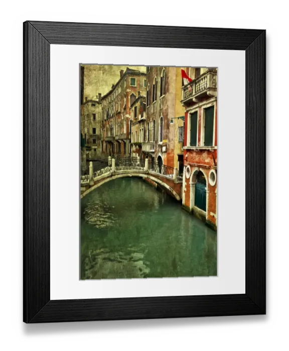Framed Print : Textures on Canals of Venice along with bridges and old homes
