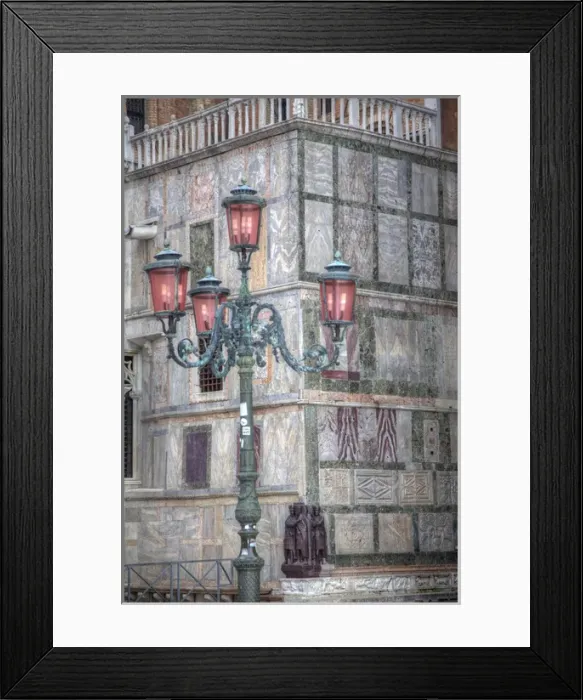 Framed Print : Venetian Lamp Post, Venice Italy Wintertime snows