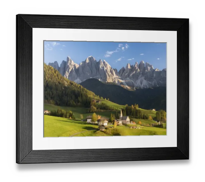 Framed Print : The church Sankt Magdalena in the Villnoess valley in the Dolomites during autumn Framed Print : The church Sankt Magdalena in the Villnoess valley in the Dolomites during autumn