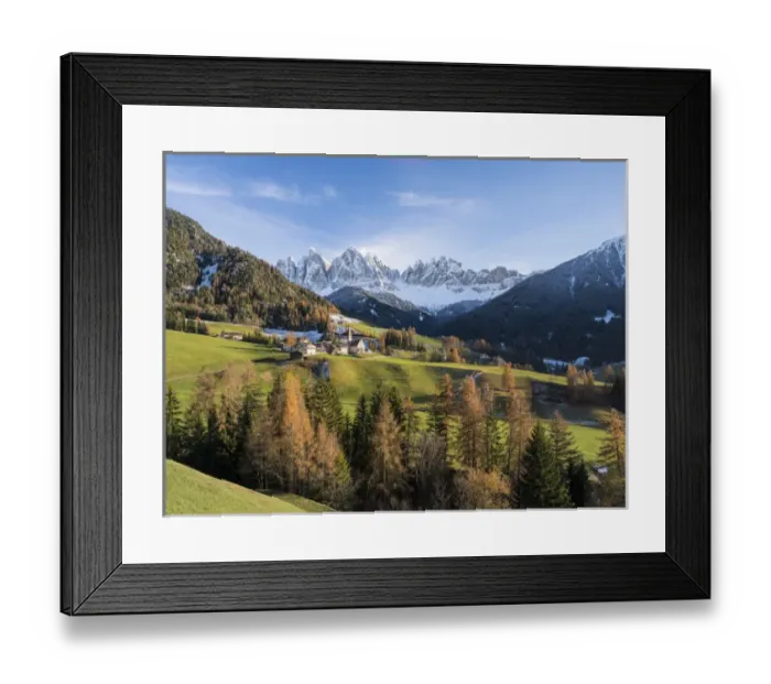 Framed Print : The church Sankt Magdalena in the Villnoess valley in the Dolomites during autumn Framed Print : The church Sankt Magdalena in the Villnoess valley in the Dolomites during autumn