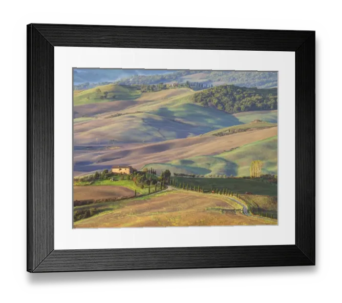 Framed Print : Europe, Italy, Tuscany. Evening light on a winding road leading to a villa near Framed Print : Europe, Italy, Tuscany. Evening light on a winding road leading to a villa near