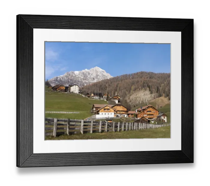 Framed Print : Cluster of traditional farm houses called Viles in the hamlets of Mischi und Seres