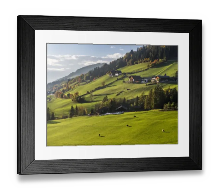 Framed Print : Villnoess Valley (Val de Funes) at Geisler Mountain Range (Gruppo delle Odle), which Framed Print : Villnoess Valley (Val de Funes) at Geisler Mountain Range (Gruppo delle Odle), which