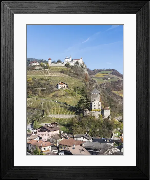 Framed Print : Saeben Monastery and Branzoll Castle near Klausen in the Eisack Valley during autumn Framed Print : Saeben Monastery and Branzoll Castle near Klausen in the Eisack Valley during autumn
