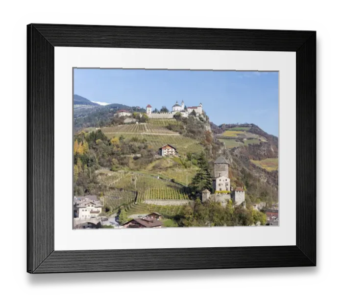 Framed Print : Saeben Monastery and Branzoll Castle near Klausen in the Eisack Valley during autumn Framed Print : Saeben Monastery and Branzoll Castle near Klausen in the Eisack Valley during autumn
