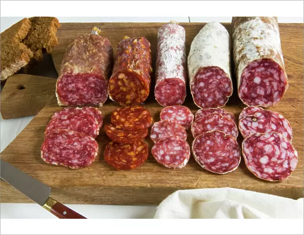 Different type of Tuscan salami, Tuscany, Italy