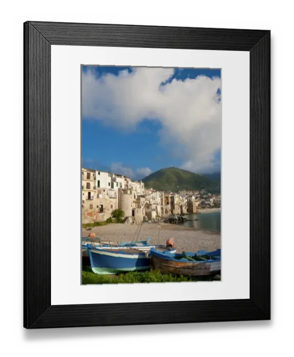 Framed Print : Boats on beach, Cefalu, N coast, Sicily Framed Print : Boats on beach, Cefalu, N coast, Sicily