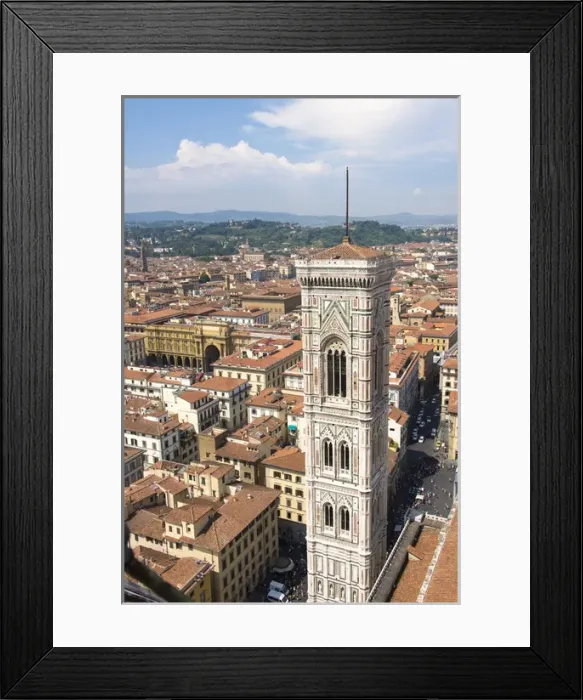 Framed Print : Europe, Italy, Florence. View from Duomo cupola. Giottos Tower, street scenes