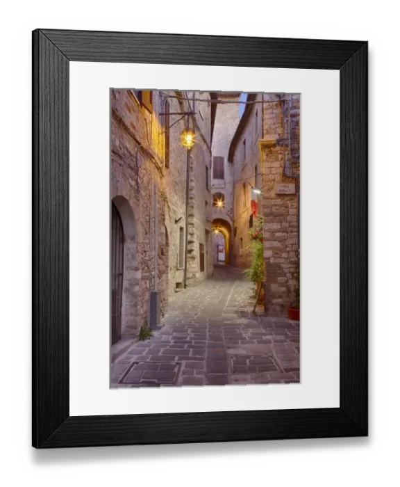 Framed Print : Europe; Italy; Umbria; Assisi; Evening Light along a Back Alley of Assisi