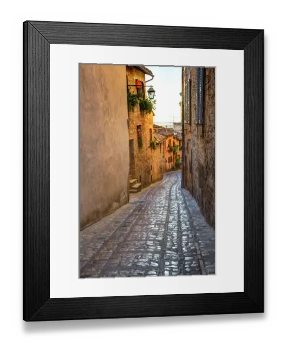 Framed Print : Europe; Italy; Umbria; Spello; Colored Buildins along a Back Street of Spello Framed Print : Europe; Italy; Umbria; Spello; Colored Buildins along a Back Street of Spello