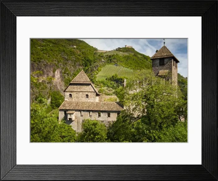 Framed Print : An old castle ruin in Northern Italy situated on a steep hillside