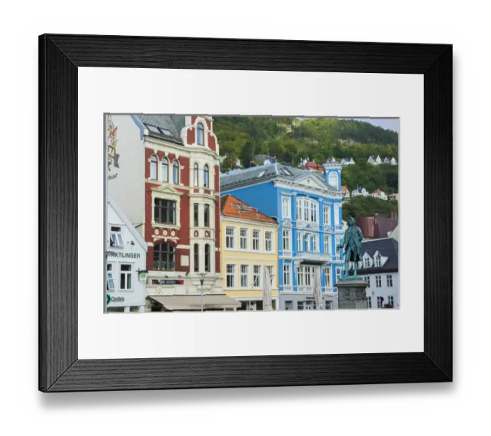 Framed Print : Bergen Norway Bryggen old town old buildings and colorful architecture area for tourists Framed Print : Bergen Norway Bryggen old town old buildings and colorful architecture area for tourists